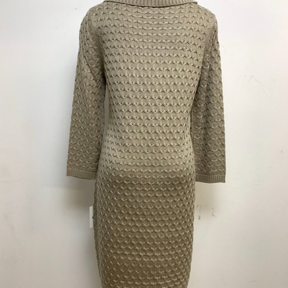Calvin Klein NWT Modern KHAKI Buckled Cowl Neck Knit Sweater Dress size L - Picture 3 of 4